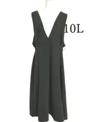 レディース　Vネックジャンパースカート  ロングワンピース　ジャンスカ　ロングスカート    秋　冬 10L モスグリーン  秋色　緑　無地