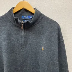 古着　２XL　ポロ　ラルフローレン　RalphLauren　ワンポイントロゴ　刺<!-利用不可文字-!>ロゴ　大きいサイズ　ビッグサイズ　ハイネック　ハーフジップ　濃いグレー　霜降り