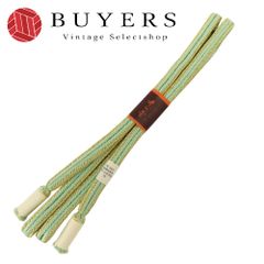 【中古】未使用 帯締め 正絹(金銀糸除く) ミントグリーン ゴールド 平組紐 小物 和装 呉服 和服 きもの レディース 女性