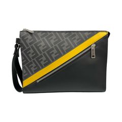フェンディ FENDI クラッチバッグ ダイアゴナル セカンドバッグ 7VA491 PVCコーティングキャンバス/レザー ブラック×グレー×イエロー メンズ