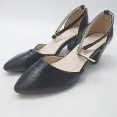 ◇ ⊂ Menue メヌエ ポインテッドトゥ アンクルベルト パンプス サイズ24.0 ブラック系 レディース E  【1507080011487】