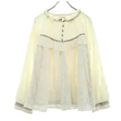 axes femme アクシーズファム 総レース 長袖 パールボタン フリル レース ブラウス M ホワイト レディース 古着