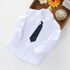 ☆ ホワイト×ネクタイ ☆ 110cm ☆ シャツ 長袖 キッズ ネクタイ付きリボン付き lysh064 白 シャツ 男の子 長袖 カッターシャツ 衿付きシャツ フォーマルシャツ ネクタイ リボン 長袖シャツ ワイシャツ スクールシャツ キッズ 子供シャツ