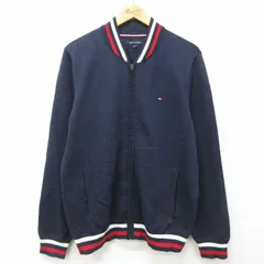 M/古着 トミーヒルフィガー 長袖 ブランド フルジップ ニット カーディガン メンズ ワンポイントロゴ 濃紺 ネイビー 24dec07 中古 トップス