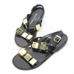 シャルル ジョルダン CHARLES JOURDAN サンダル ストラップ スリングバック レザー 革 メタルプレート 6 23.0cm 黒 ブラック /CK14 ■GY18