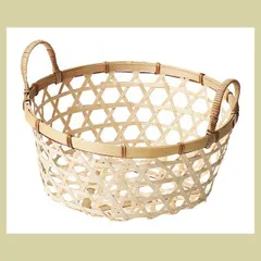 『竹』丸タイプバスケット（両手持ち）「30×13cm」　※アジアン,リーズナブル,和風,カントリー,ナチュラル,民芸品,まとめ買い,セット割引,竹細工,かご,ざる,編み,トレー,トレイ,陳列,天然素材