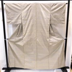 IS-1 着物 訪問着 お召 ベージュ色系 幾何学 多文様 身丈裄丈長め 美品 