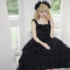 ロリータ ワンピース S/Mサイズ 黒白チェック うさ耳風 ゴシック 美品 