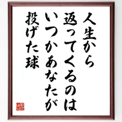 名言「人生から返ってくるのは、いつかあなたが投げた球」手書き書道色紙額／受注後の毛筆直筆（W0228）