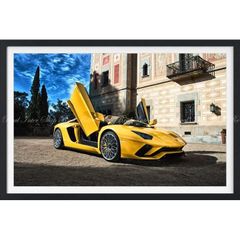 絵画風 壁紙ポスター (はがせるシール式) ランボルギーニ アヴェンタドールS LP 740-4 2017年 次世代モデル 【額縁印刷】 キャラクロ LAVD-034SGF1 (874mm×585mm) ＜日本製＞ ウォールステッカー お風呂ポスター