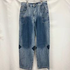 美品 タカオリジナル パッチワークデニム L 青 ワイドパンツ スマイル 