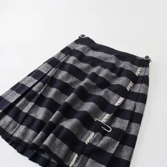 オニールオブダブリン O'NEIL of DUBLIN ボーダー ウール キルト スカート GB10/ネイビー ボトムス ラップ 巻き ピン付き【2400013529884】
