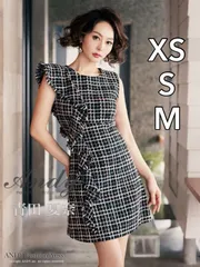 ブラック [OK2710-WineR-2308] 【ANDY/アンディ】ツイード/ チェック柄/ ノースリーブ/ フリル/ 台形スカート/ フレア/ ワンピース/ ミニドレス/ キャバドレス/ dress/ パーティードレス