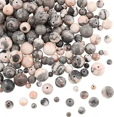 OLYCRAFT 約236個 天然石ビーズ ピンクゼブラジャスパービーズ 糸通し 丸玉 ナチュラル ビーズ4/6/8.5/10mm( ピンクゼブラ,  4/6/8/10mm)