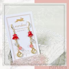 ♢メンダコとパールシェルピアス/イヤリング♢ 天然石 : チェリークォーツ レインボークォーツ 匿名配送