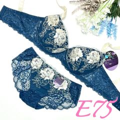 （934101）脇高大花チュールレースブラ＆ショーツセット(モスグリーン) E75/L