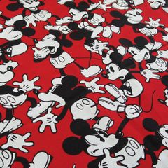 ヴィンテージシーツ　ディズニー　ミッキー　総柄　赤　生地　ハンドメイド　リメイク　入園　入学　イベント/A1