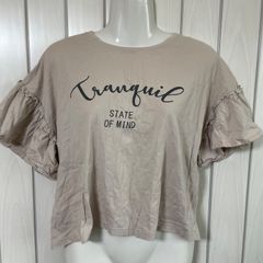 OFALO ボリューム袖　Tシャツ　半袖　カットソー　M　綿100＆　プリント　ロゴ　春　夏
