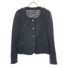 TOMORROWLAND トゥモローランド 日本製 ウール ノーカラージャケット 38 ブラック レディース 古着