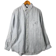 古着 ラルフローレン Ralph Lauren BIG SHIRT マルチストライプ 長袖 リネン ボタンダウンシャツ メンズM相当/eaa547514