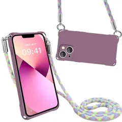 【特価商品】耐衝撃 軽量薄型 カバー アイフォン14 全面保護 斜めかけケース 人気 スマホショルダー 首掛け 韓国 肩掛け 柔軟 シリコン ショルダー 高質感 ケース (パープル) iPhone14