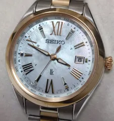 美品★SEIKO セイコー ルキア レディコレクション Essential Collection シェル文字盤 電波ソーラー レディース 腕時計 1B35-0AW0
