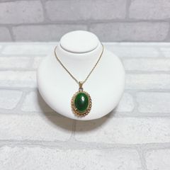 ネックレス　ゴールド　gold　グリーンストーン　緑石　ラウンド　アンティーク　ヴィンテージ　EL-0843