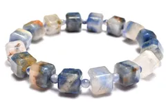 【１点物】希少形状 デュモルチェライトインクォーツ　9(丸玉3.5)mm　キューブ ブレスレット パワーストーン 天然石 _MA9793