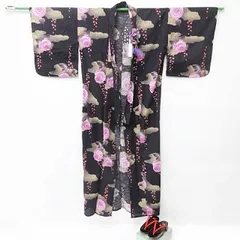 ユニクロ UNIQLO 浴衣 帯飾り 下駄 3点セット 花柄 綿 コットン 濃紺 ピンク パープル グリーン 黒 フリーサイズ