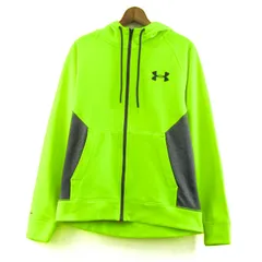 アンダーアーマー パーカー トップス ジップアップ 裏起毛 スポーツウエア メンズ LGサイズ 蛍光イエロー×グレー UNDER ARMOUR 【中古】