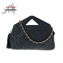 希少 美品 CHANEL シャネル ヴィンテージ マトラッセ ココマーク フリンジ ブラック 黒 ラムスキン チェーンショルダーバッグ 502100【中古】