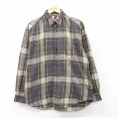 XL/古着 トミーヒルフィガー 長袖 ブランド シャツ メンズ 90s ワンポイントロゴ コットン ボタンダウン ベージュ他 カーキ チェック 25sep