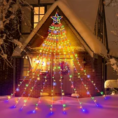 【新着商品】ドレープライト クリスマス飾りライト 星モチーフ 350球 クリスマスツリーライト 8つ点灯モード 9本*3.5M タイマー機能 ストリングライト キャンプ用 ガーランドライト 防水 カーテンライト 屋外 フェアリーライト パーティー/新年/祝日/