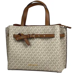 マイケルコース Michael Kors エミリア サッチェル トートバッグ ラージ シグネチャー 2WAY ショルダーバッグ トートバッグ コーティングキャンバス ホワイト ブラウン 35F0GU5S3B レディース 【中古】
