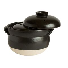 ごはん鍋 (中蓋付) 絶品 萬古焼 3合 19.5cm 黒 30-1 ご飯鍋 佐治陶器