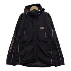 90s アンブロ UMBRO 中綿ダウン L相当 裏側フリース ブルゾン ダウンジャケット ナイロンジャケット ブラック ホワイト レッド 古着 X058