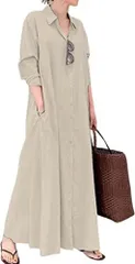 XL_ベージュ [ジェイストア] シャツワンピース ワンピース 長袖 カジュアル シンプル 羽織 シンプル オーソドックス クラシカル ガーリー トップス マキシ丈 大きい サイズ a ライン モダン オオキイ カワイイ 可愛い かわいい ロングワンピース 体