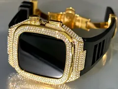 クリスタルゴールドGR★アップルウォッチバンド ラバーベルト ステンレス カバー　Apple Watch ケース 44mm 45mm 4 5 6 7 8 se メンズ レディース スポーツ