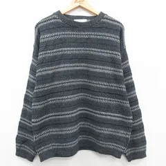 L/古着 長袖 セーター メンズ 90s クルーネック 手織り 濃グレー他 23oct24 中古 ニット トップス
