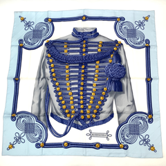 新品同様 HERMES エルメス カレ90 BRANDEBOURGS ブランデンブルク飾り スカーフ シルク ブルー