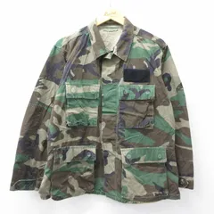 L/古着 長袖 ミリタリー ジャケット メンズ 90s コンバット ウッドランドカモ リップストップ コットン 緑他 グリーン 迷彩 25oct16 中古 