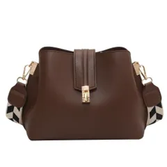 ☆ ダークブラウン ☆ ショルダーバッグ アーガイル柄ストラップ ショルダーバッグ レディース 斜めがけバッグ ななめがけ 斜め掛け かばん バッグ 鞄 バック 肩掛け 肩がけ バケツ型 カバン 大人 上品 フェイクレザー 合成皮革 アーガイル柄 ストラップ