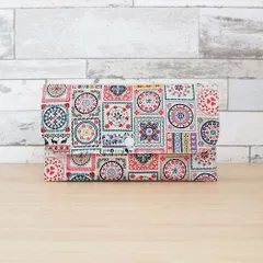 東欧風花柄 ネコ 生成り×ピンク マルチケース 母子手帳ケース／お薬手帳ケース／通帳ケース／スリムポーチ／ハンドメイド