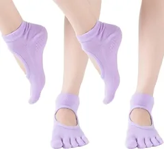 COMFORTIS ヨガソックス ピラティス 靴下 レディース 滑り止め 5本指 ヨガ靴下(ライトパープル,  Free Size)
