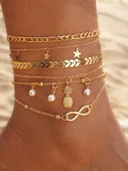 ジュエリー レディース フットアクセサリー フェイクパール アンクレット 5個セット