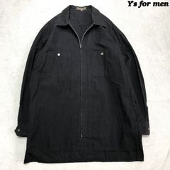 Y's for men / Yohji Yamamoto ジップアップ ワークシャツ シャツジャケット シャツコート ロングシャツ ワッシャー加工 シワ加工 変形 ロングスリーブ 長袖 3サイズ ブラック 黒 ヨウジヤマモト ワイズフォーメン