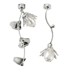 【シルバー×ピアス】[Cream dot. クリームドット公式] ピアス レディース   低アレルギー 揺れる  アシンメトリー アシメ フラワー パール 枝 ウェーブ 大人 結婚式 二次会 お呼ばれ  