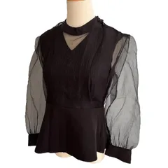 【30％OFF】レディース　シアーブラウス　シースルー　バックリボン　ブラック　Mサイズ