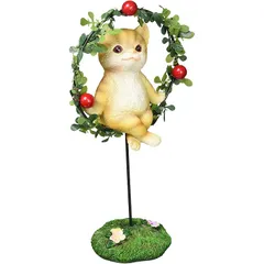 【新品】 松野ホビー かわいい 置物 オブジェ 動物 マスコット ネコ リース スタンド H12.5×W12×D6.5cm (ガーデニング & インテリア 装飾 series) GM-3552 1