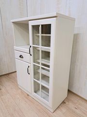 0331-01　ニトリ　カップボード　レンジ台　食器棚　アンティーク調　ホワイト